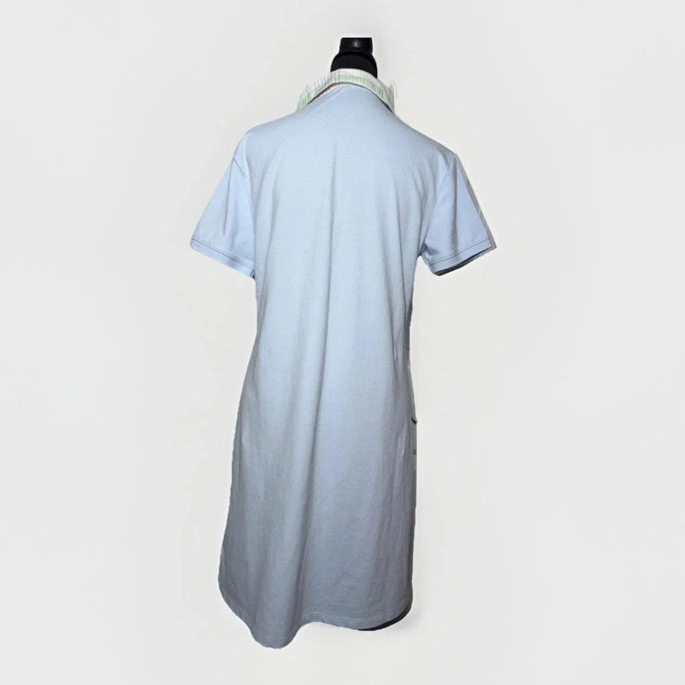 Lands' End Women's Small Light Blue Short Sleeve Plaid Collared Polo Shirt Dress - Picture 4 of 7